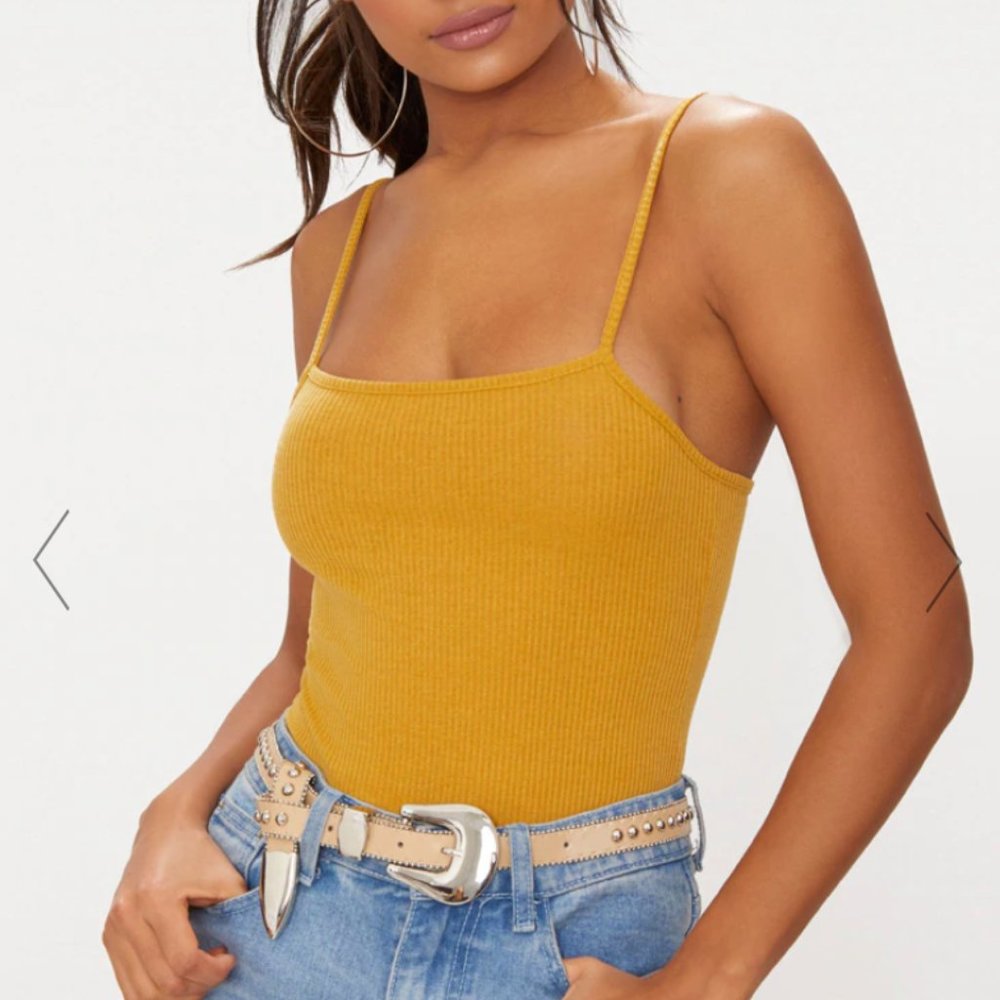 Pretty Little Thing Mustard Straight Neck Bodysuit